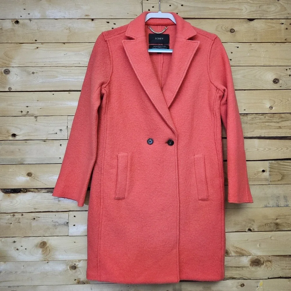 J. Crew Women's Daphne Topcoat Size 4 Coral Italian Boiled Wool J4864 - Picture 2 of 12